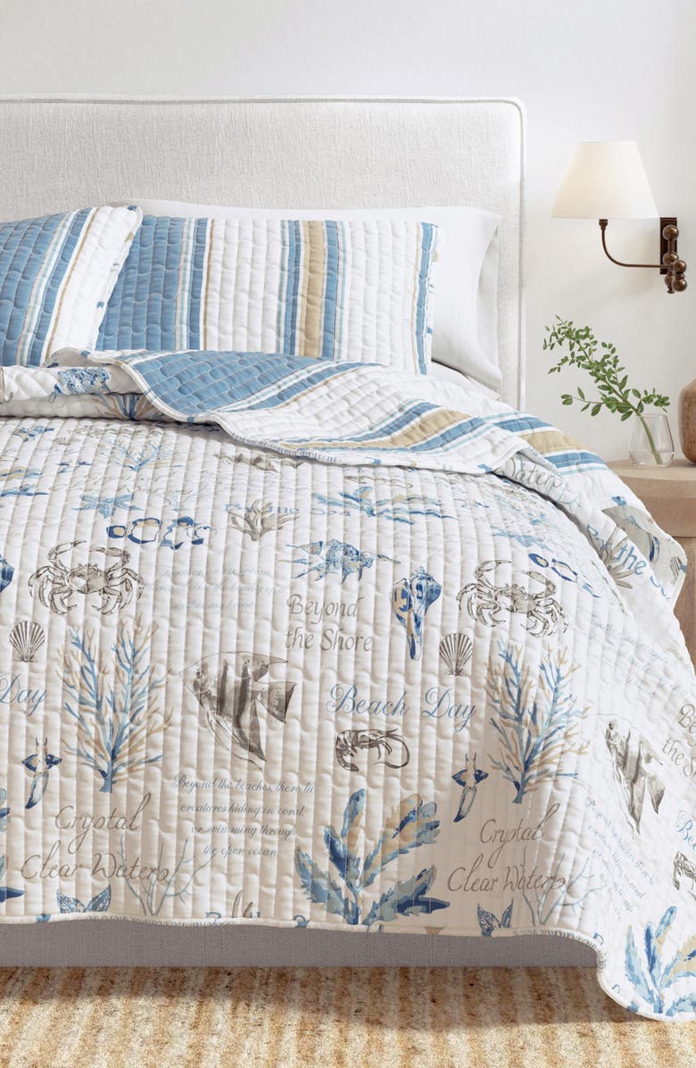 Woven & Weft Striped Reversible Coastal Quilt Set, Alternate, color, Flag Stripe / Ocean Stories