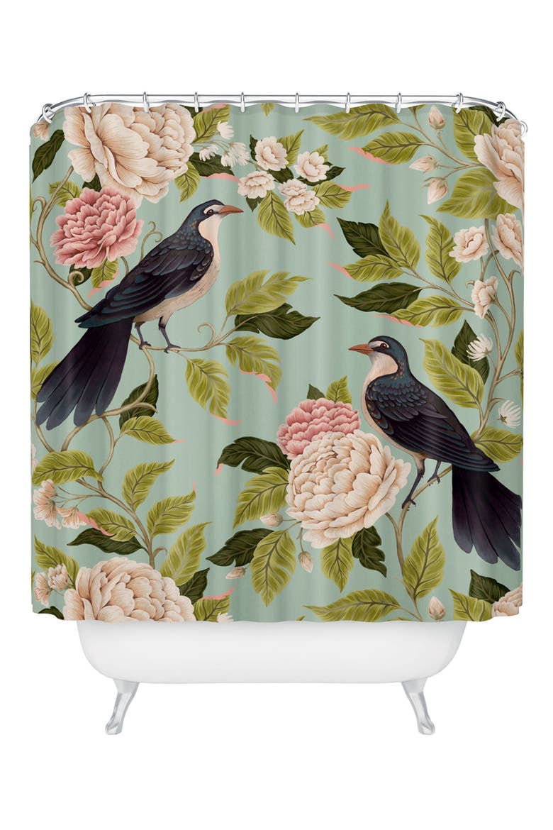 Natural Matter Bird Song Shower Curtain, Main, color, TURQUOISE