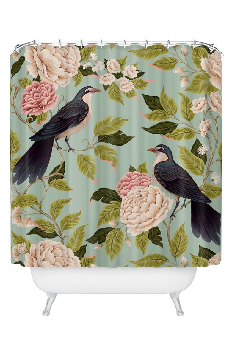 Deny Designs Natural Matter Bird Song Shower Curtain, Main, color, Turquoise