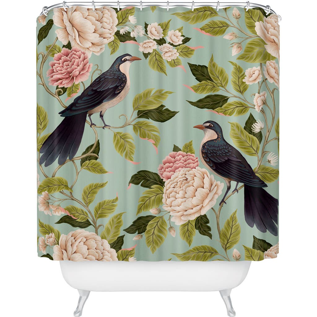 Deny Designs Natural Matter Bird Song Shower Curtain In Turquoise