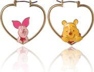 Disney Winnie The Pooh And Piglet Mismatched Heart Hoop Earrings