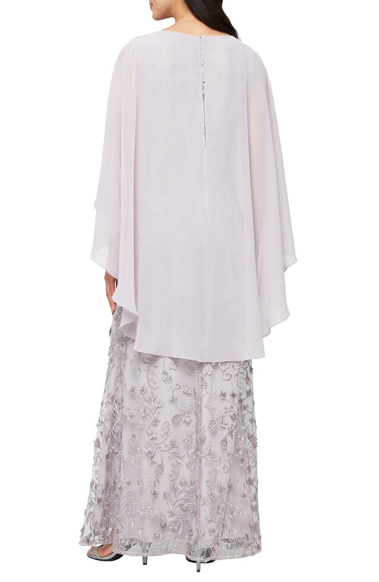 SL FASHIONS Chiffon Capelet Floral Embroidered Gown, Alternate, color, Lavender