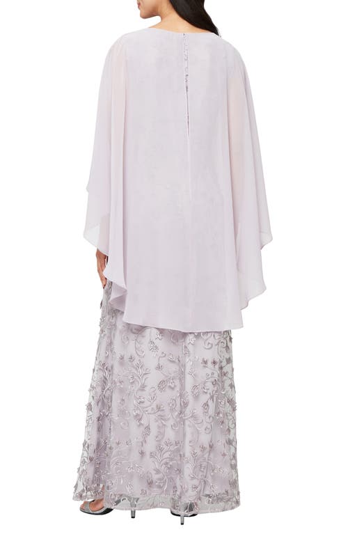 Shop Sl Fashions Chiffon Capelet Floral Embroidered Gown In Lavender