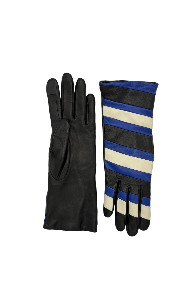 Agnelle Alexine Midlength Striped Leather Gloves, Main, color, Black Multicolor