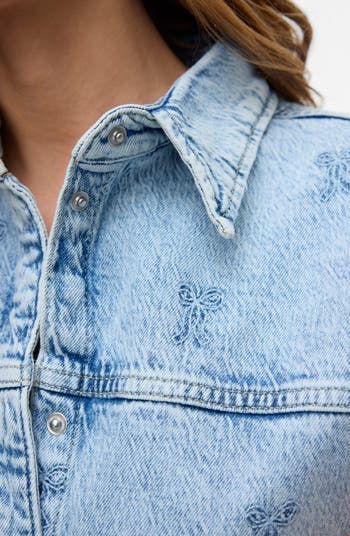 Embroidered Snap-Up Denim Shirt