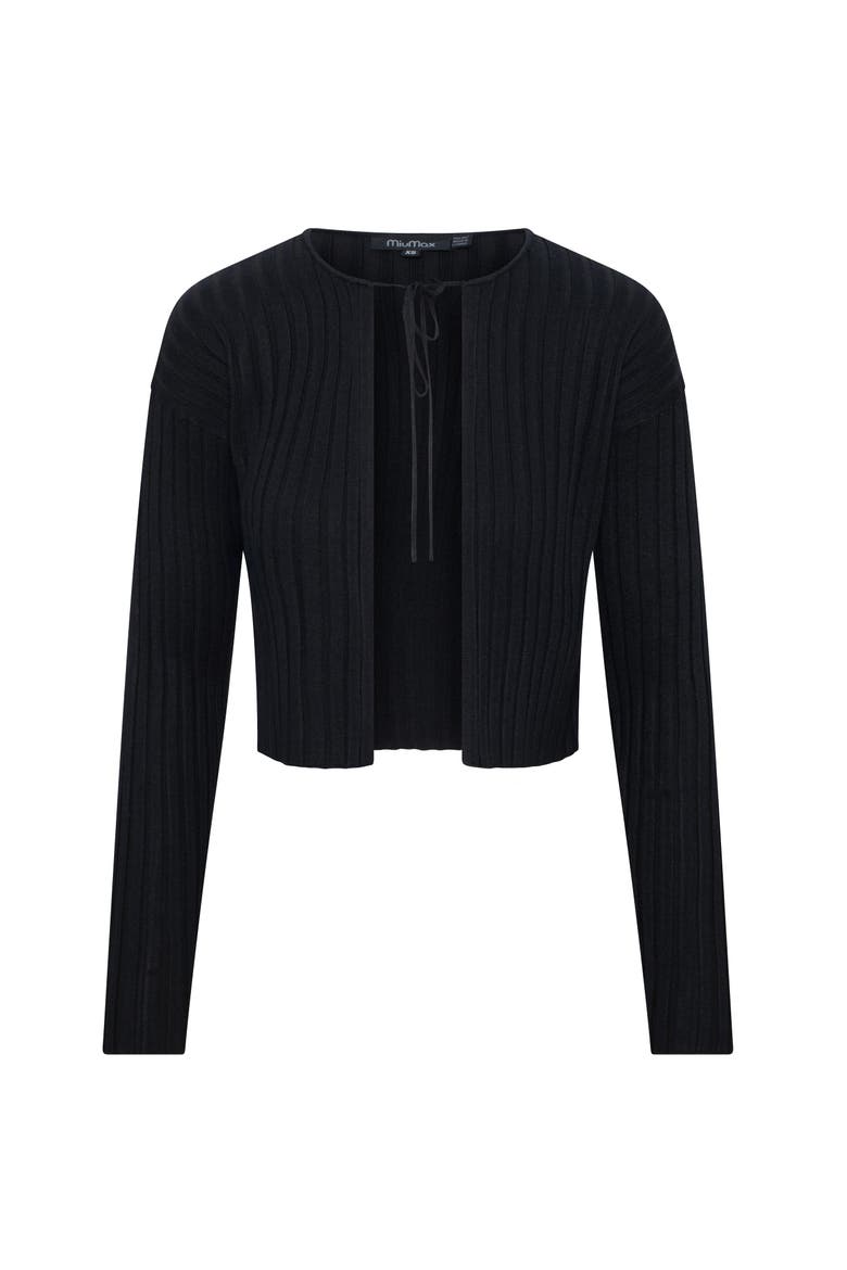 Cropped Tie Front Open Knit Cardigan, Alternate, color, Black