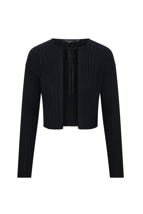 Cropped Tie Front Open Knit Cardigan