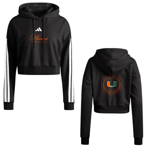 Adidas Originals Adidas Black Miami Hurricanes Campus Queen Cropped Pullover Hoodie In Black