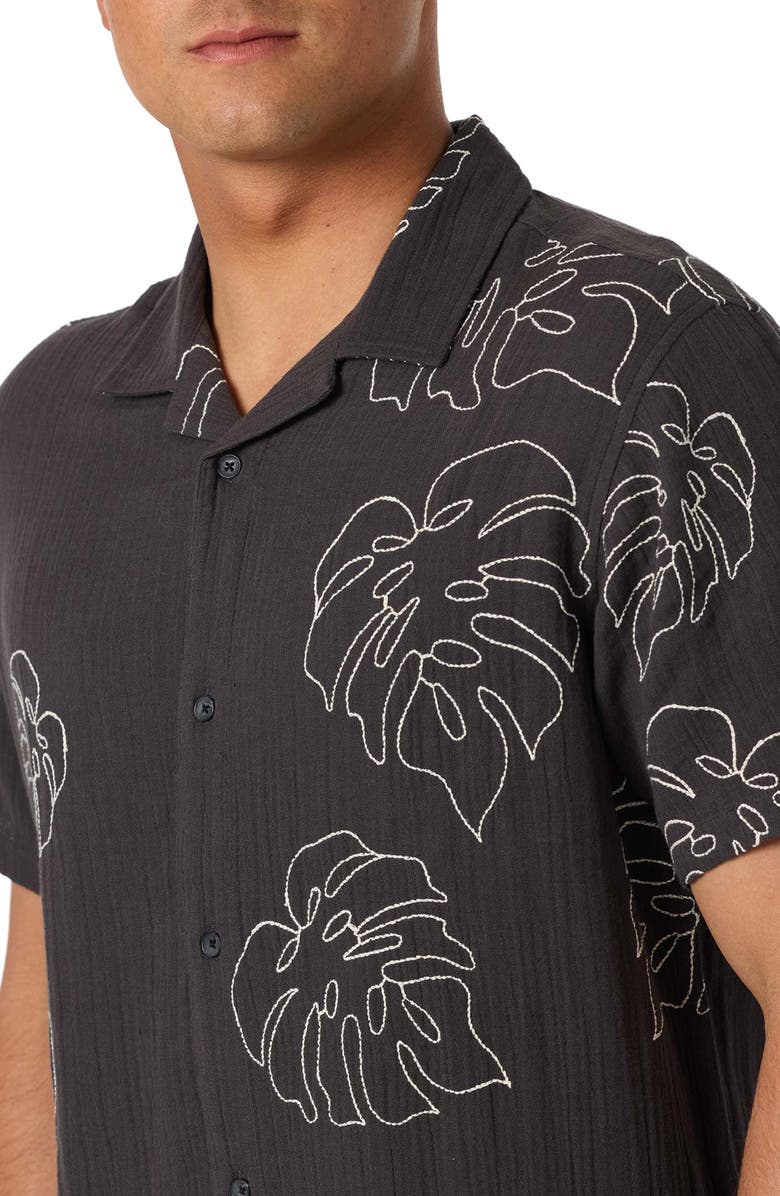 O'Neill Pipeline Rodeo Monstera Embroidered Gauze Camp Shirt, Alternate, color, Phantom