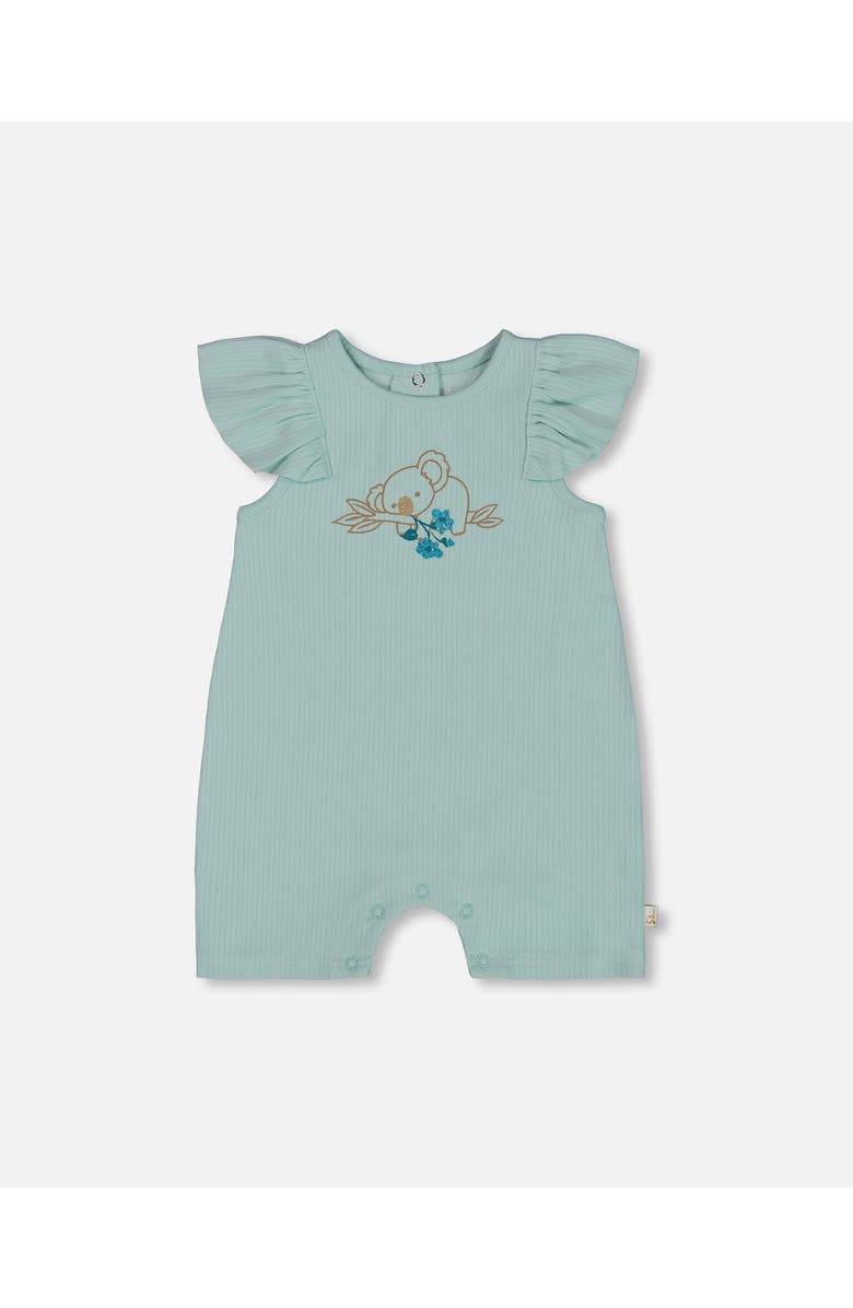 Deux par Deux Baby Girl's Organic Cotton Romper With Frills Light Blue, Main, color, Light Blue