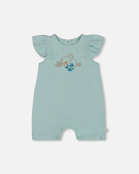 Baby Girl's Organic Cotton Romper With Frills Light Blue