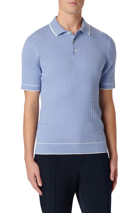 Tipped Rib Cable Stitch Polo Sweater