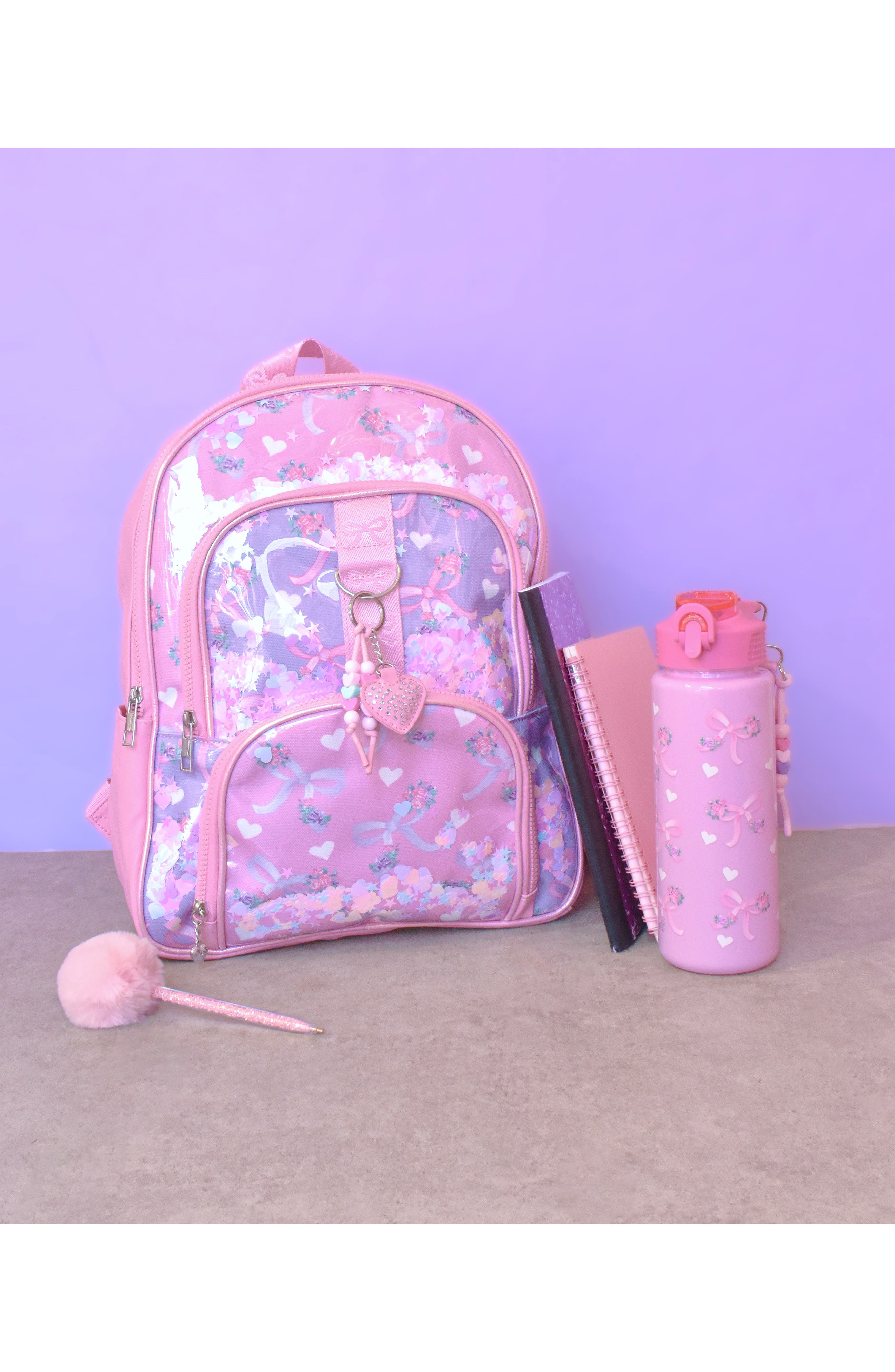 Kids' Bow Confetti Large Backpack, Alternate, color, PINK MULTI