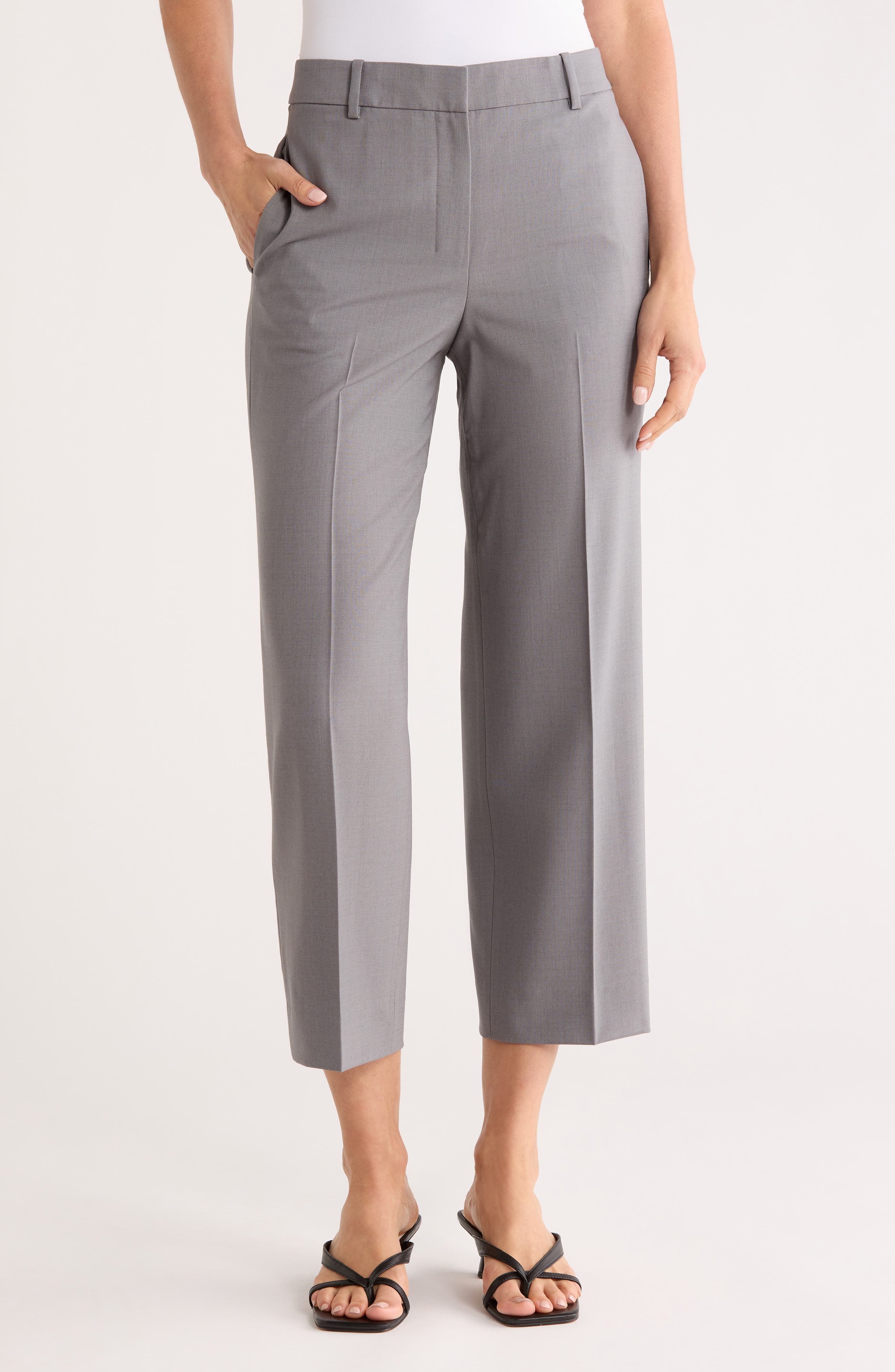 Theory High Waist Wool Blend Crop Straight Leg Pants