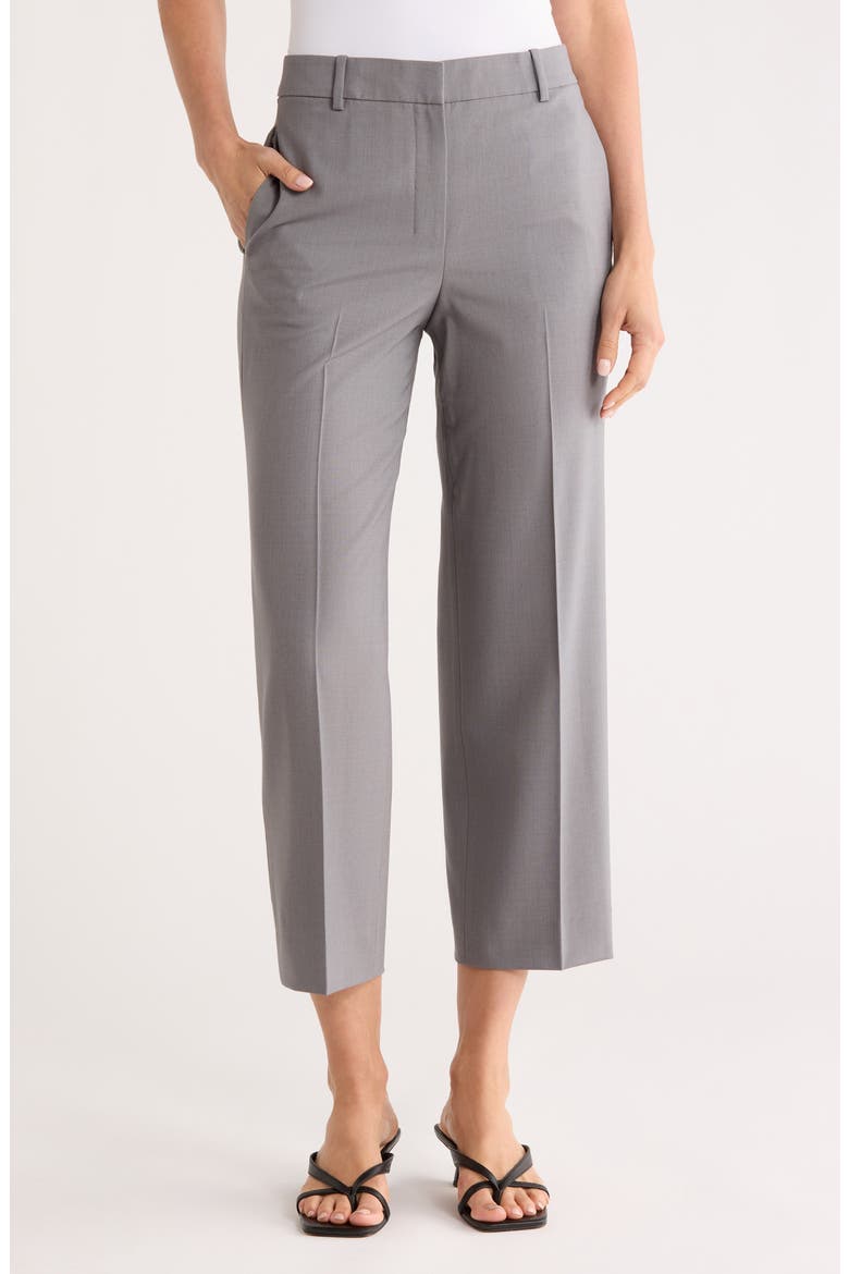 High Waist Wool Blend Crop Straight Leg Pants, Main, color, PEARL MELANGE