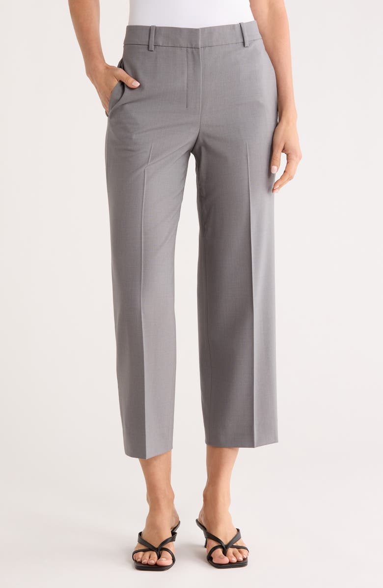 Theory High Waist Wool Blend Crop Straight Leg Pants, Main, color, Pearl Melange