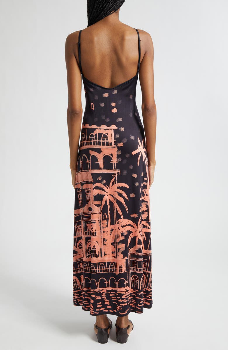 Johanna Ortiz Nuestra Tierra Landscape Print Cutout Shiny Jersey Dress, Alternate, color, Black / Peach