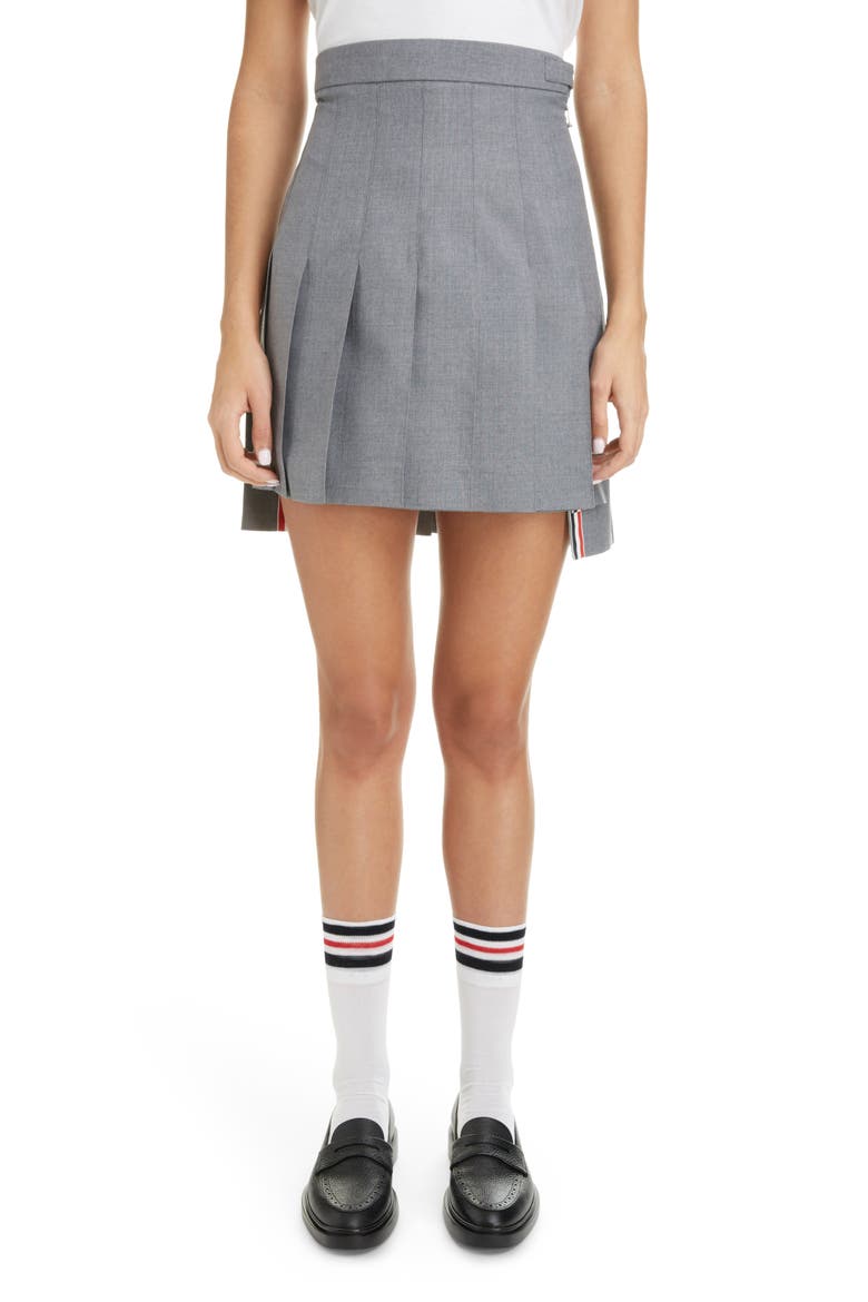 Step Hem Pleated Wool Blend Miniskirt, Main, color, MED GREY
