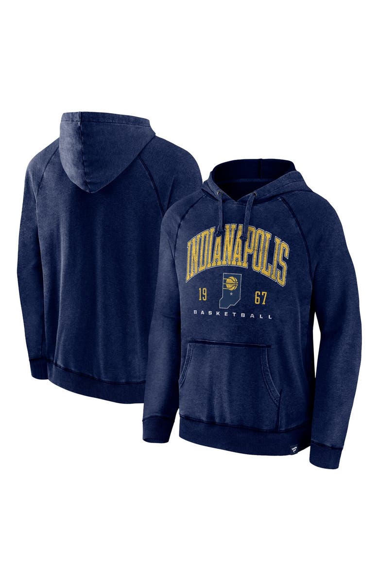 FANATICS Men's Fanatics Branded Heather Navy Indiana Pacers Foul Trouble Snow Wash Raglan Pullover Hoodie, Main, color, Heather Navy