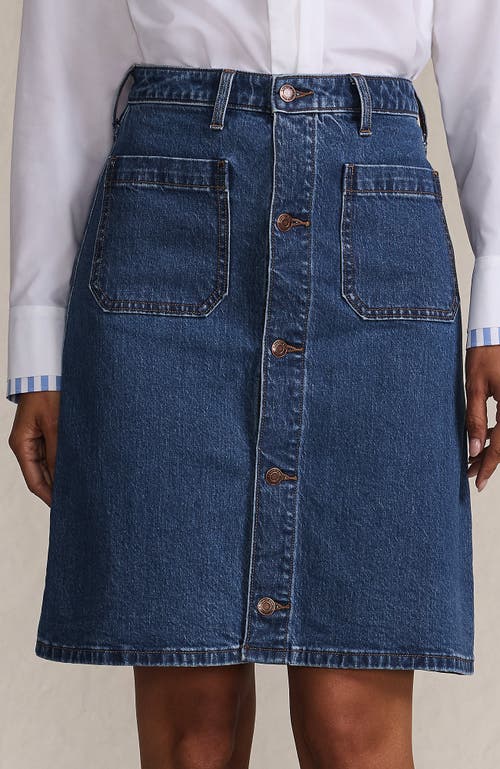 Lands' End Soft Denim Mid Rise Button Through Mini Skirt In Blue