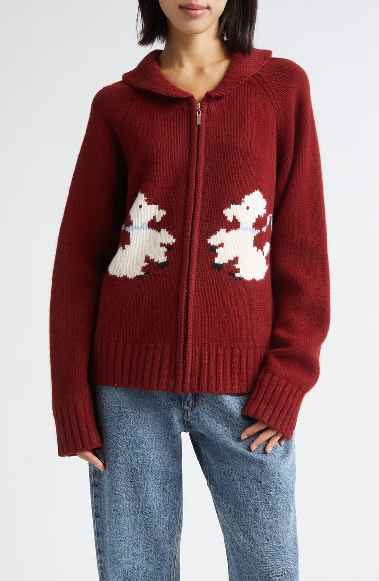 Tanner Fletcher Gender Inclusive Wellington Poodle Full Zip Wool Cardigan, Main, color, Oxblood