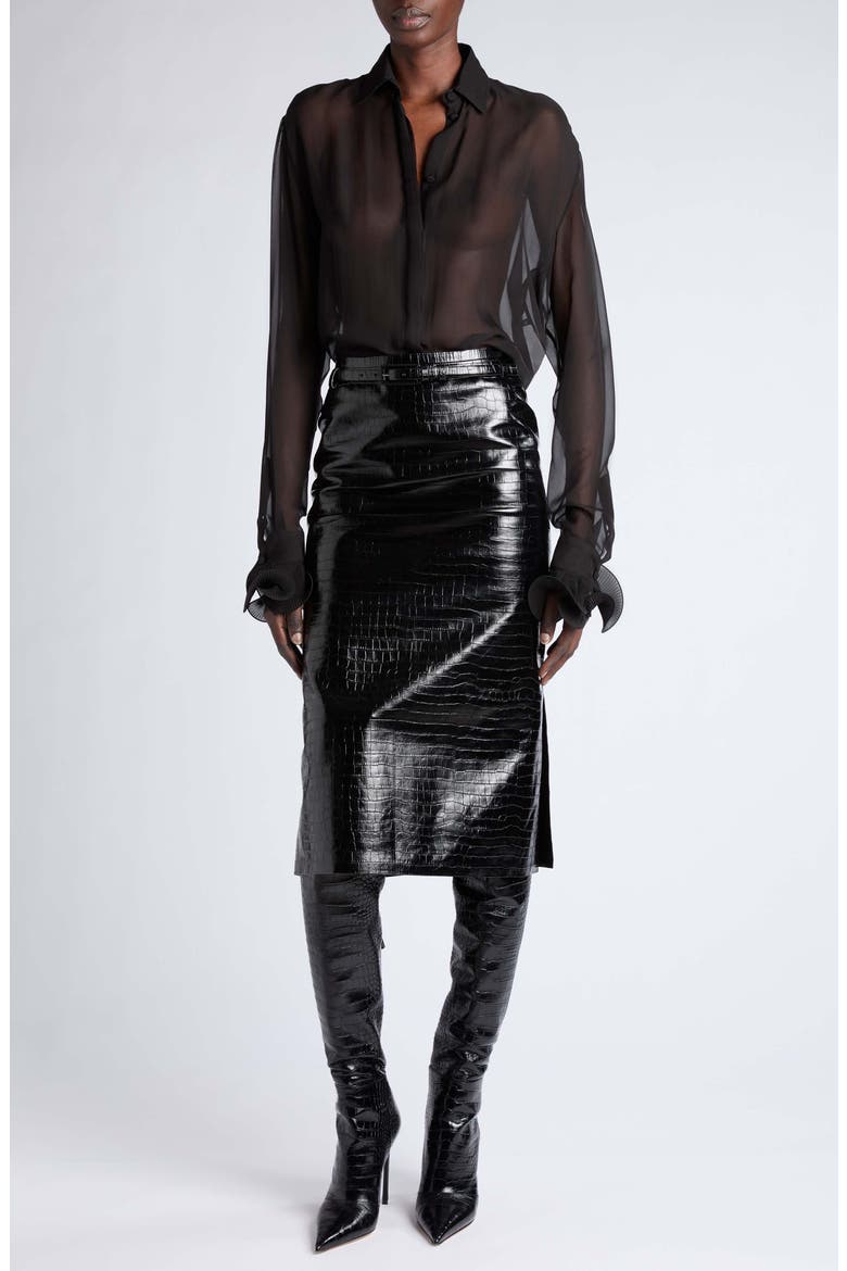 Silk Chiffon Button Front Shirt, Alternate, color, BLACK