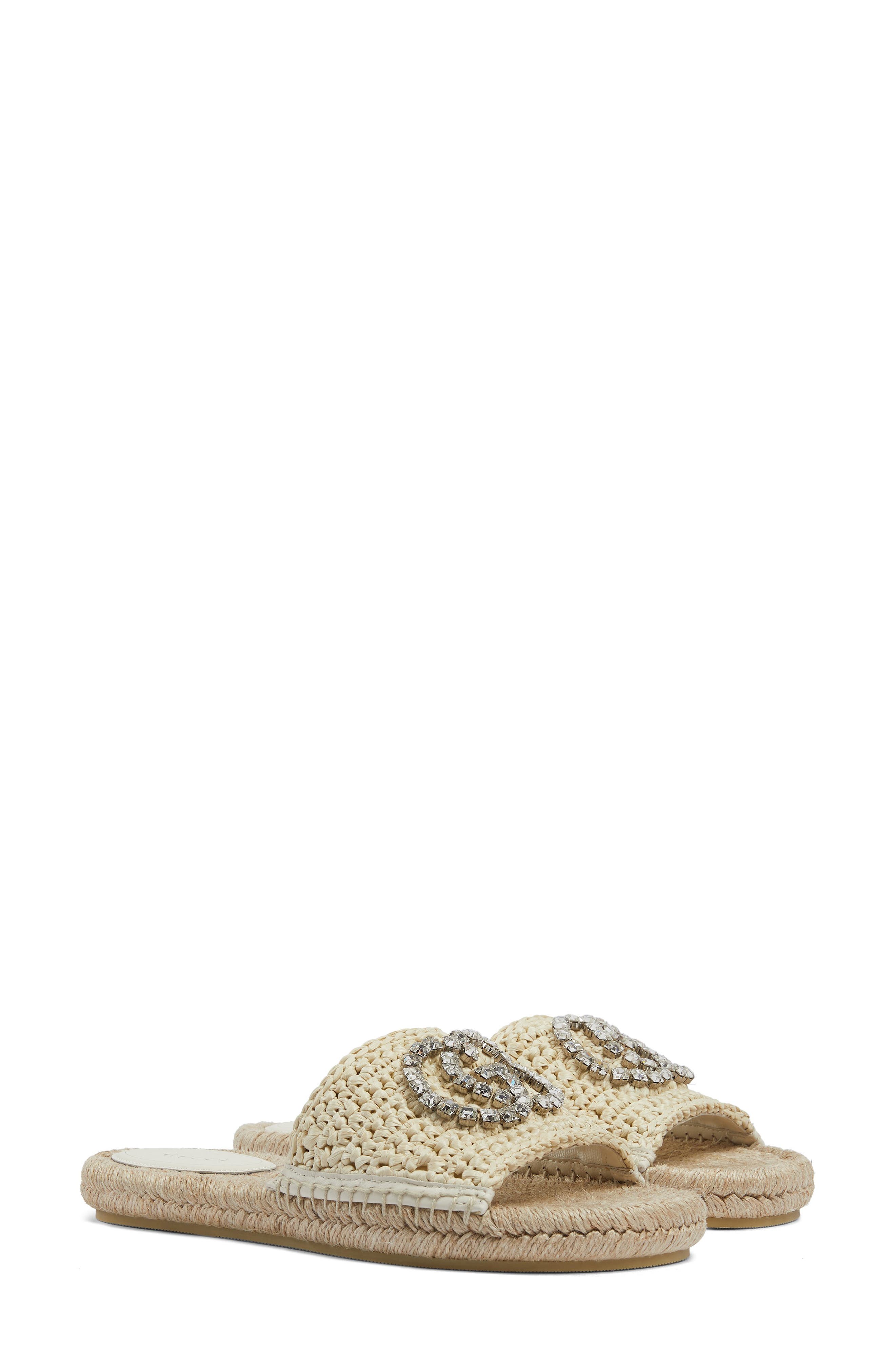 Gucci Cora Crystal Logo Espadrille Slide Sandal, Main, color, 