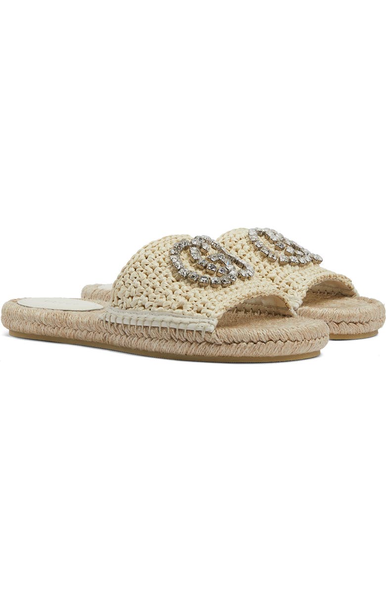 Gucci Cora Crystal Logo Espadrille Slide Sandal, Main, color,