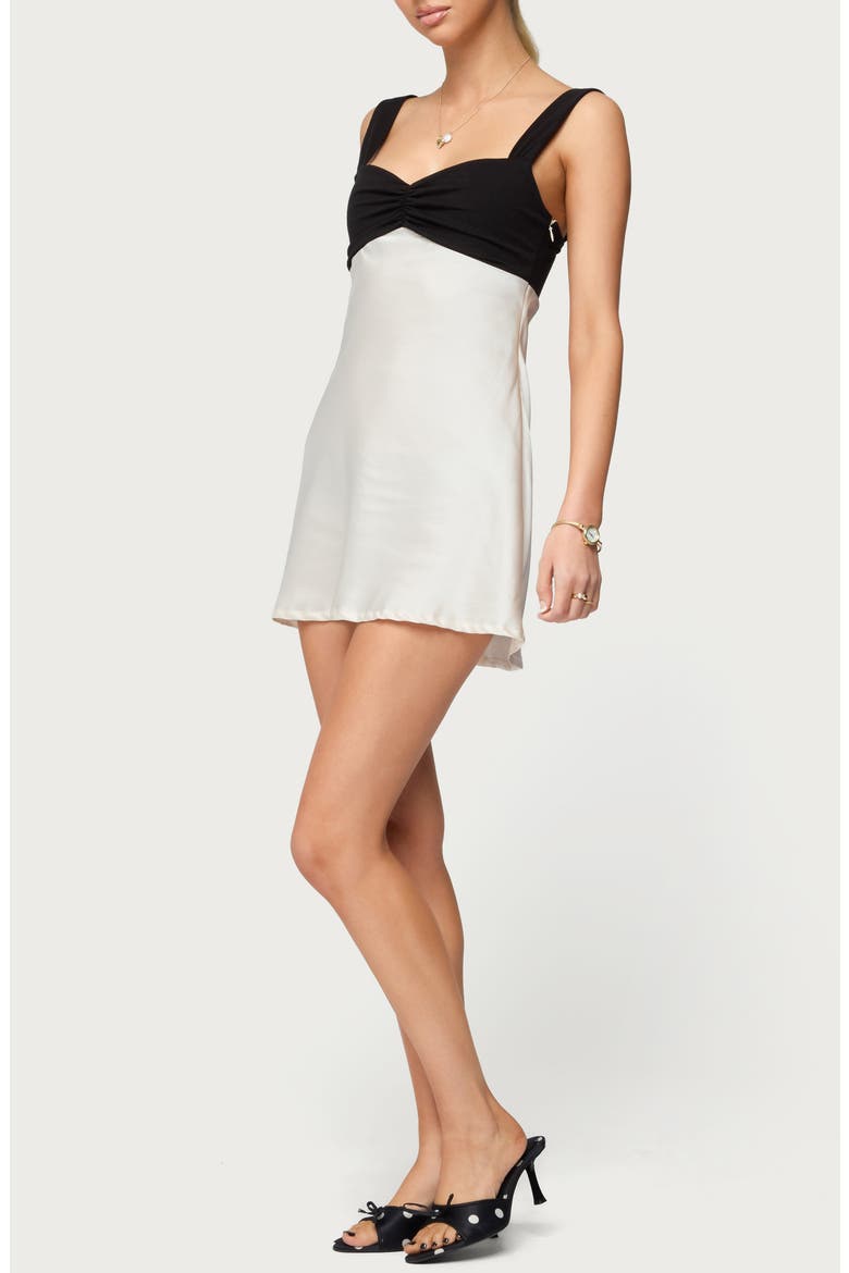 Contrast Sleeveless Satin Minidress, Alternate, color, CREAM