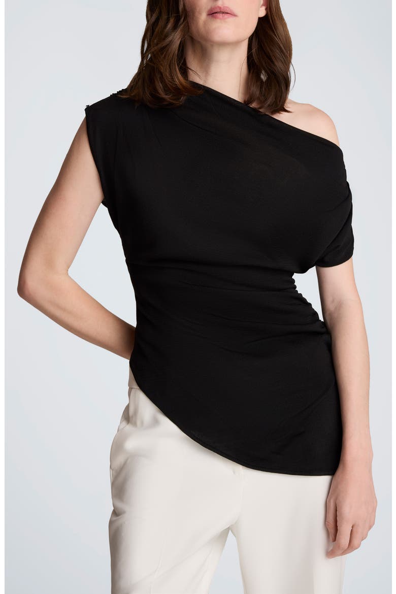 Asymmetric Hem One-Shoulder Sweater, Main, color, BLACK