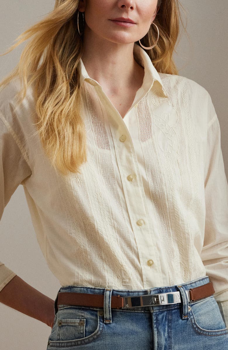 Lauren Ralph Lauren Lace Trim Cotton Voile Shirt, Alternate, color,