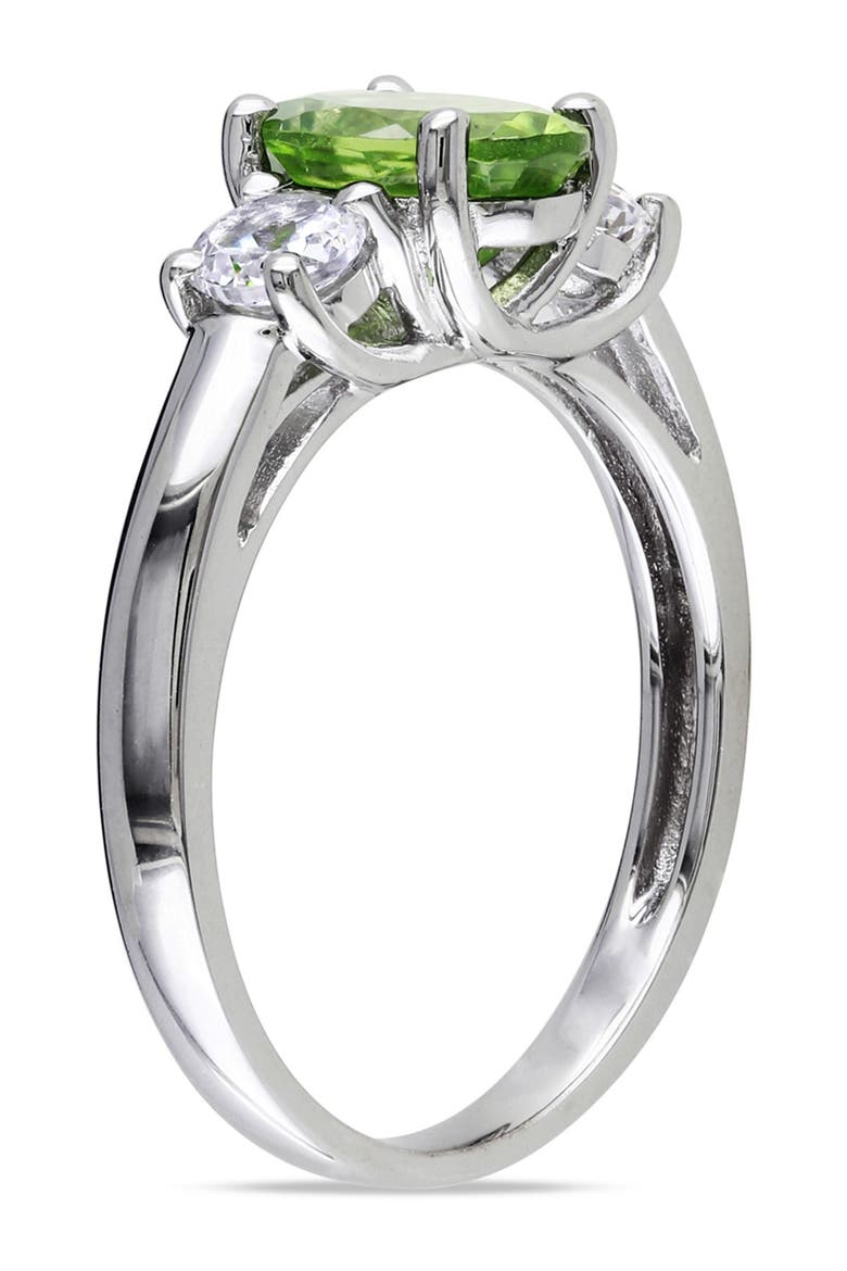 Sterling Silver Peridot & Created White Sapphire Three-Stone Ring, Alternate, color, GREEN