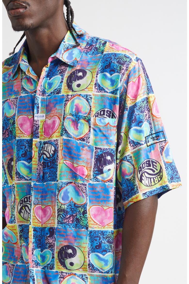Blue Hearts Boxy Button-Up Shirt, Alternate, color, BLUE