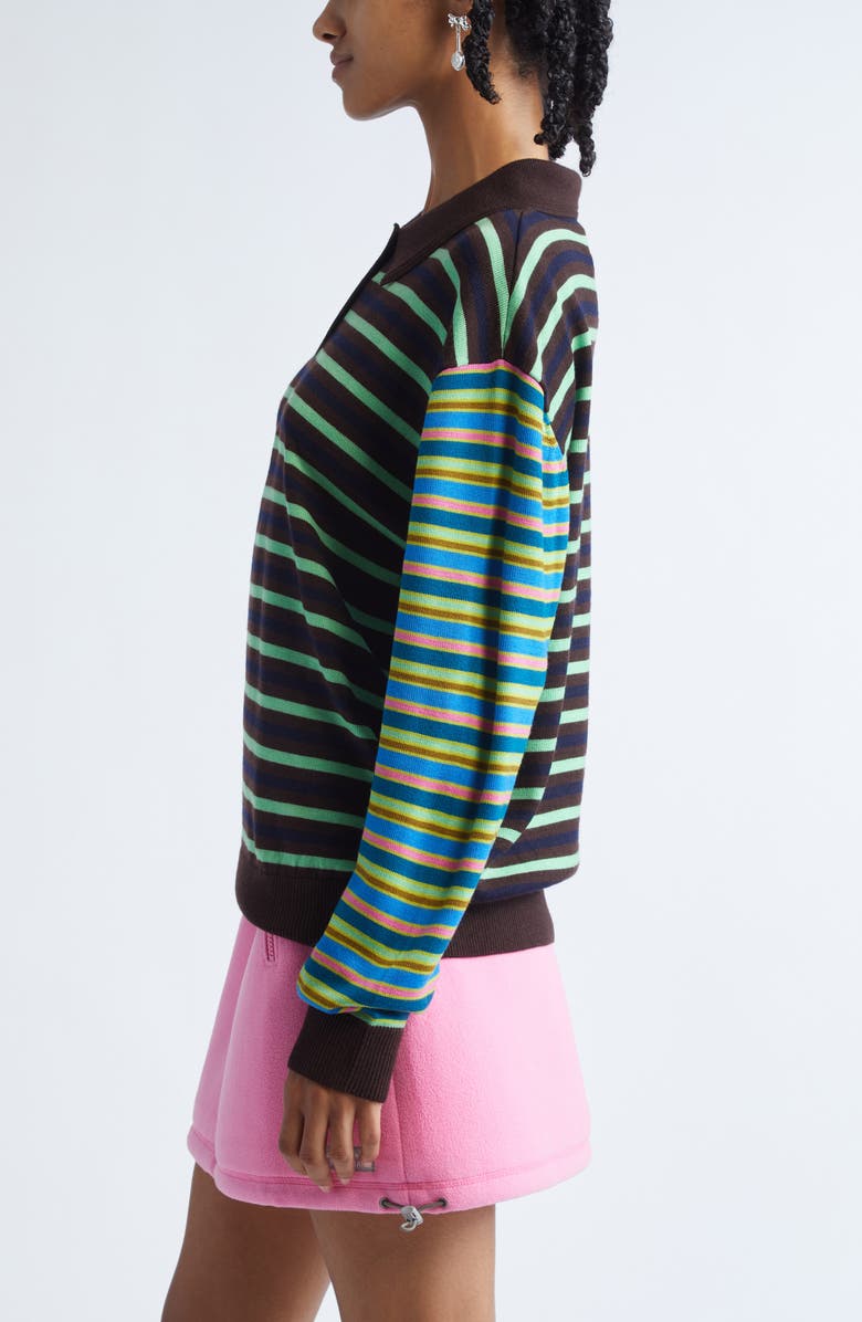 Sandy Liang Woods Mixed Stripe Merino Wool Polo Sweater, Alternate, color, Green Multi