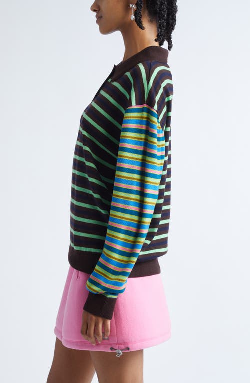 Sandy Liang Woods Mixed Stripe Merino Wool Polo Sweater In Multi