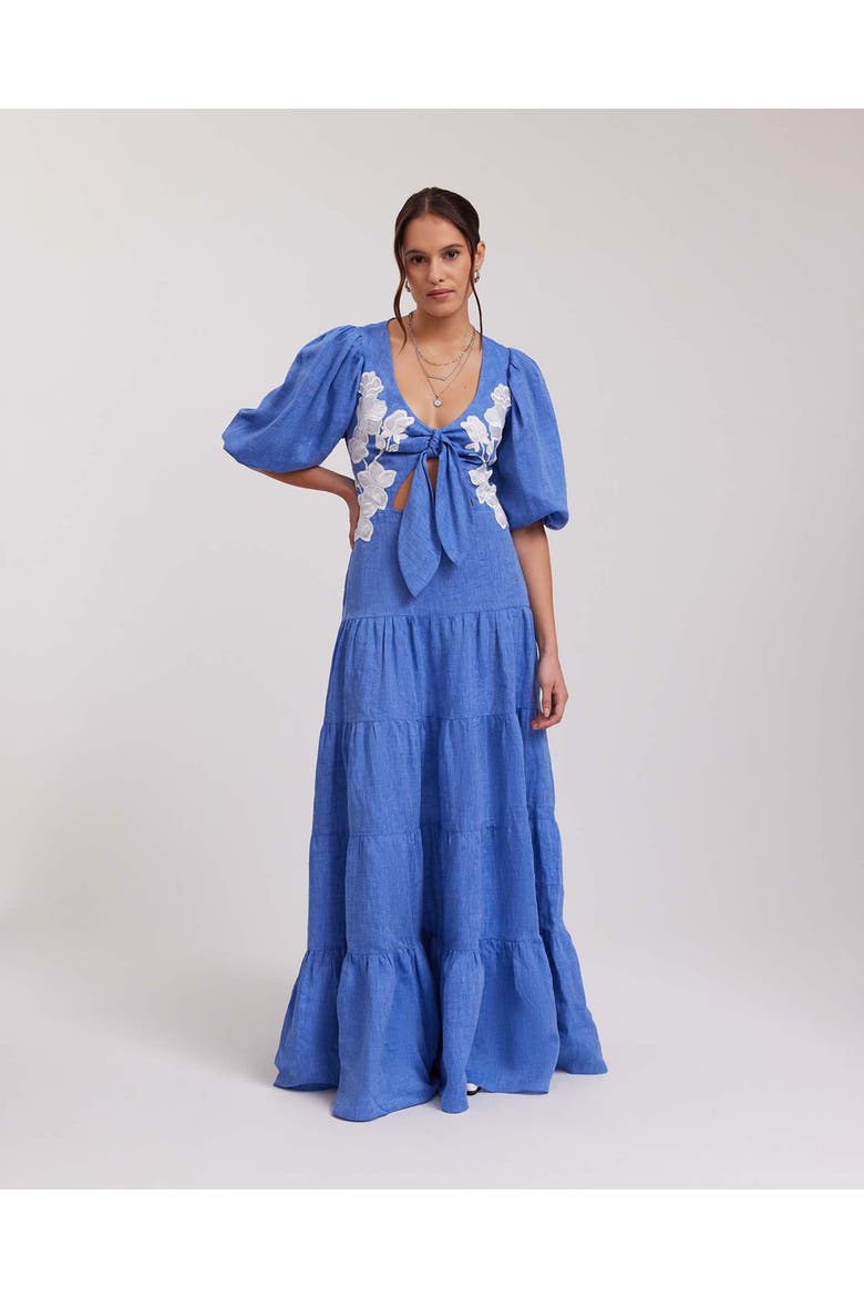 Gaelle Linen Dress, Alternate, color, Denim Blue