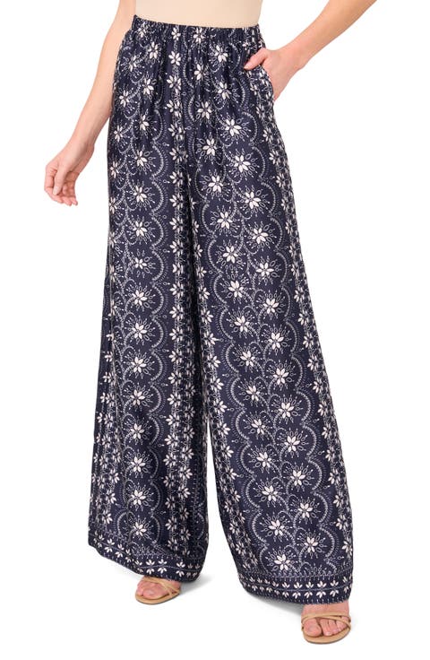 Mixed Print Wide Leg Pants