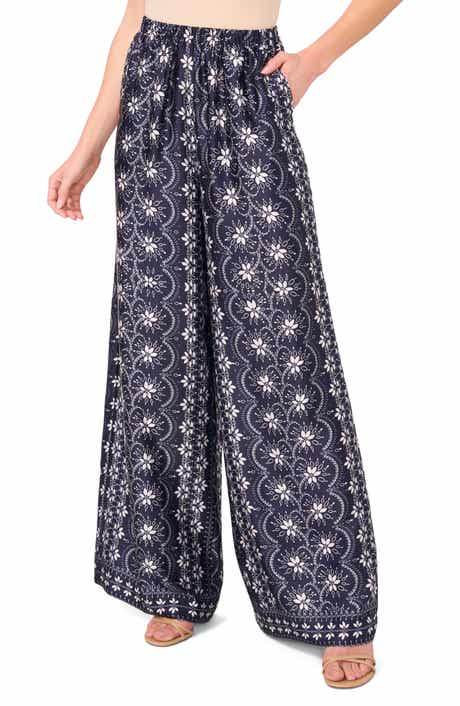 CeCe Mixed Print Wide Leg Pants
