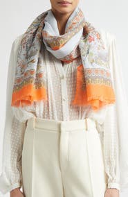 Etro Boheme Paisley Floral Cotton & Silk Fringe Scarf