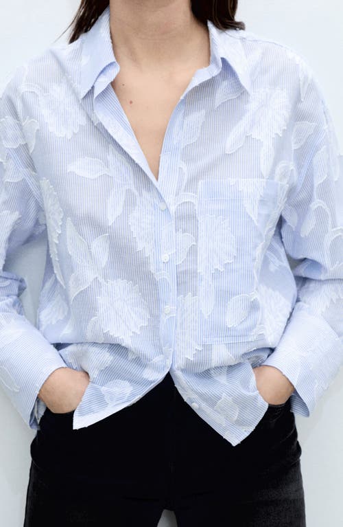 MANGO MANGO OVERSIZE EMBROIDERED FLORAL STRIPE BUTTON-UP SHIRT