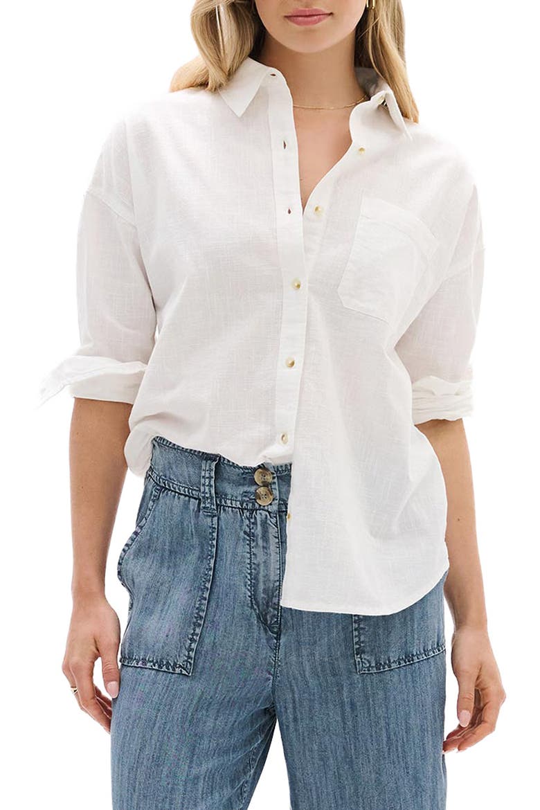 Semi Sheer Cotton Button-Up Top, Main, color, WHITE