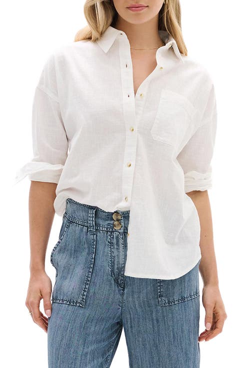 Semi Sheer Cotton Button-Up Top