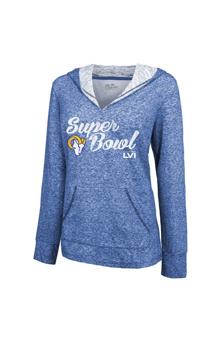 Majestic Threads Women's Majestic Threads Heathered Royal Los Angeles Rams Super Bowl LVI Bound Arrival Slub V-Neck Pullover Hoodie, Alternate, color, 