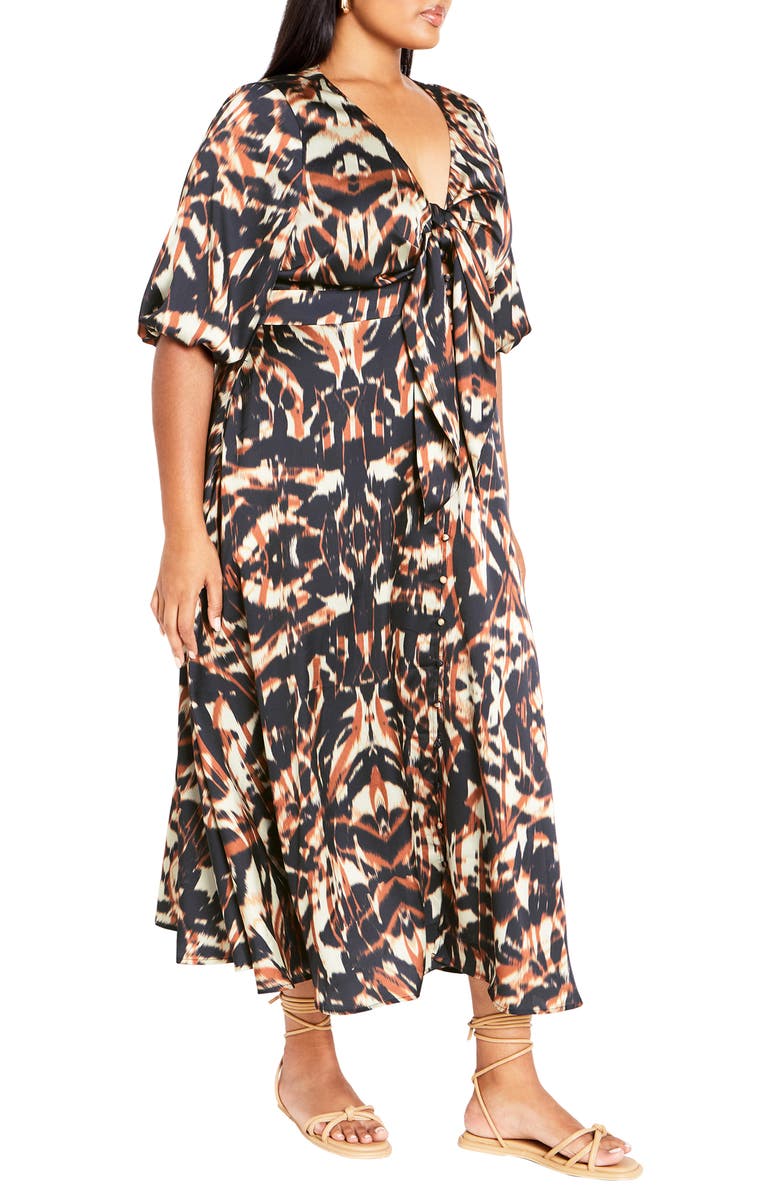 City Chic Leanna Puff Sleeve Maxi Dress, Alternate, color, Calypso Crush