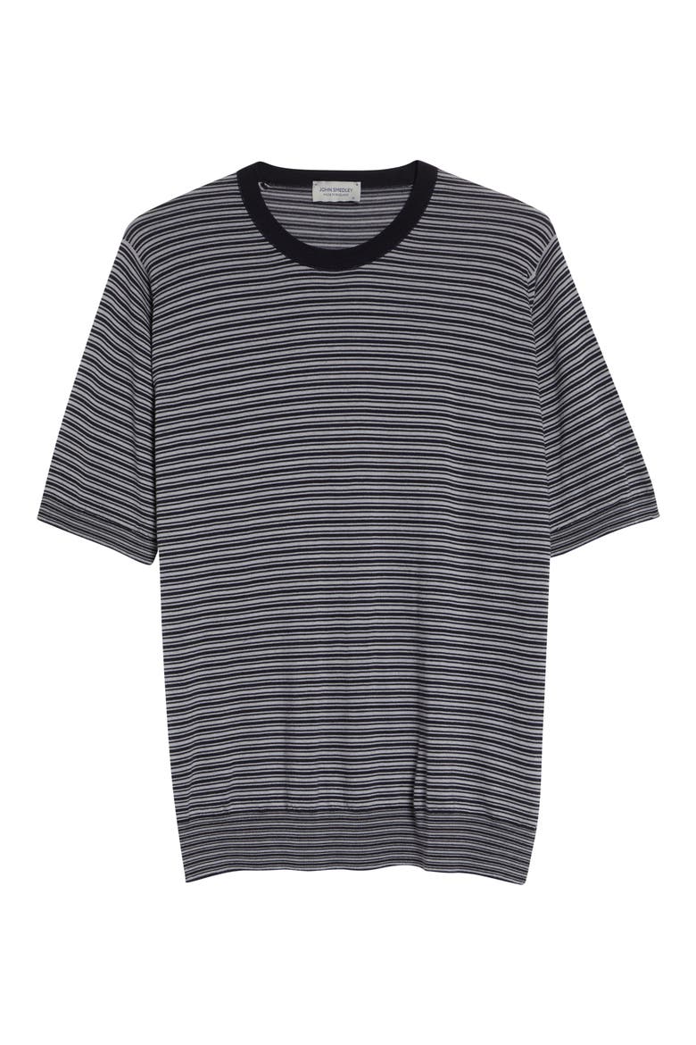 Howick Stripe Merino Wool & Sea Island Cotton T-Shirt, Alternate, color, NAVY/ CHALK