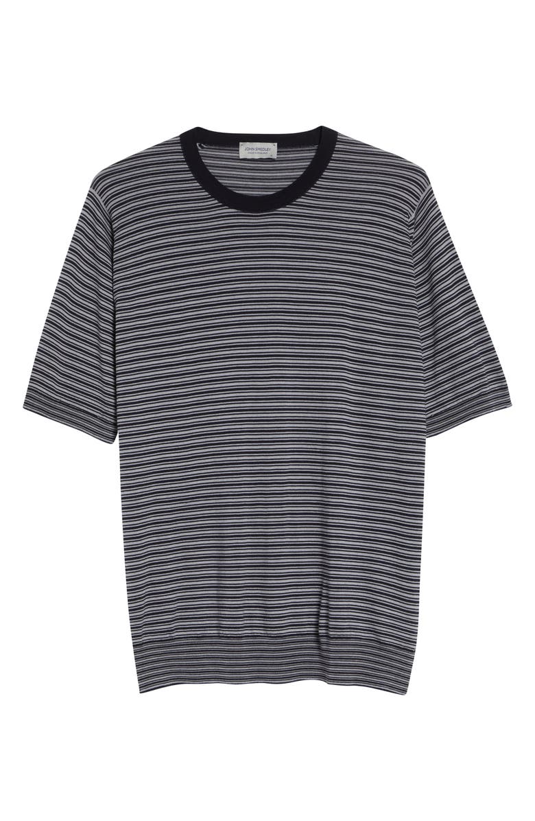 John Smedley Howick Stripe Merino Wool & Sea Island Cotton T-Shirt, Main, color, Navy/ Chalk
