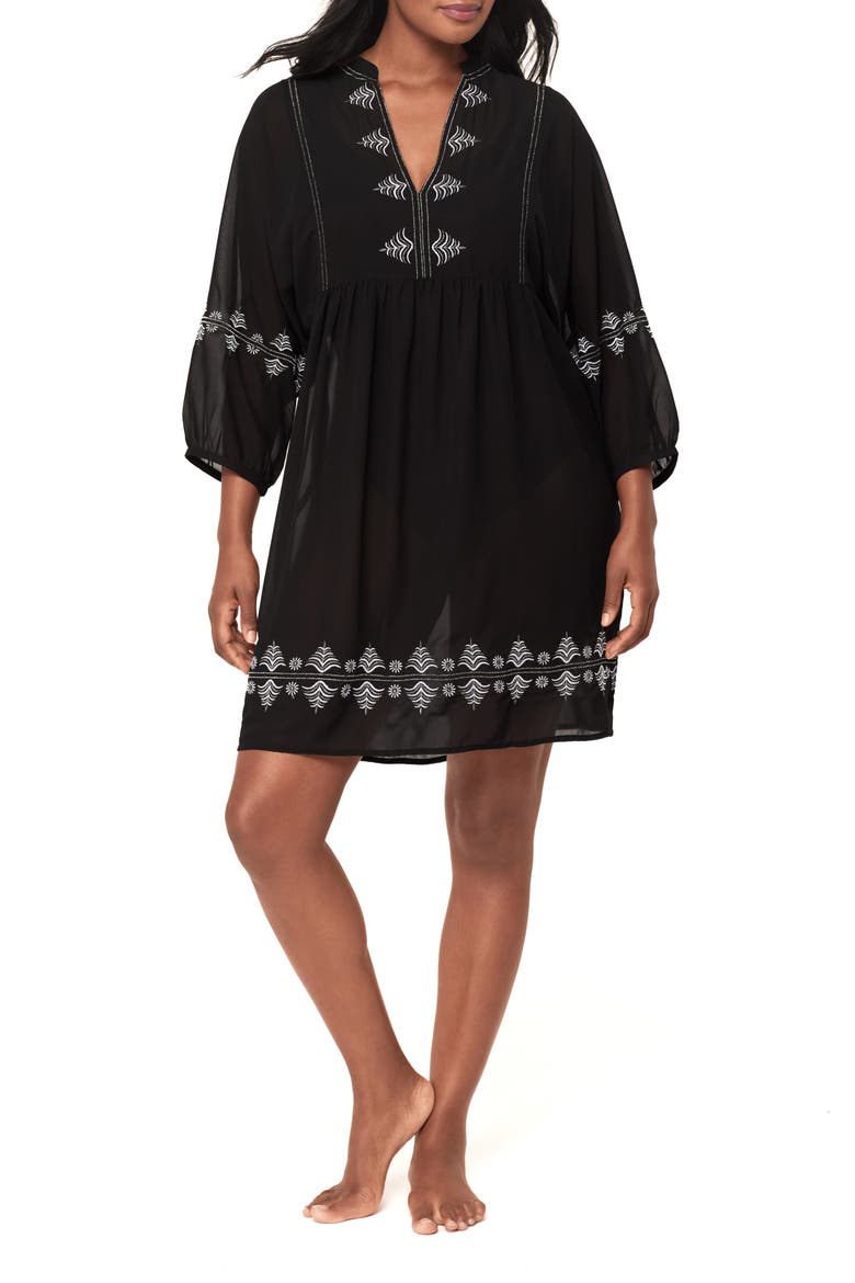 Embroidered Cover-Up Dress, Main, color, BLACK/ WHITE