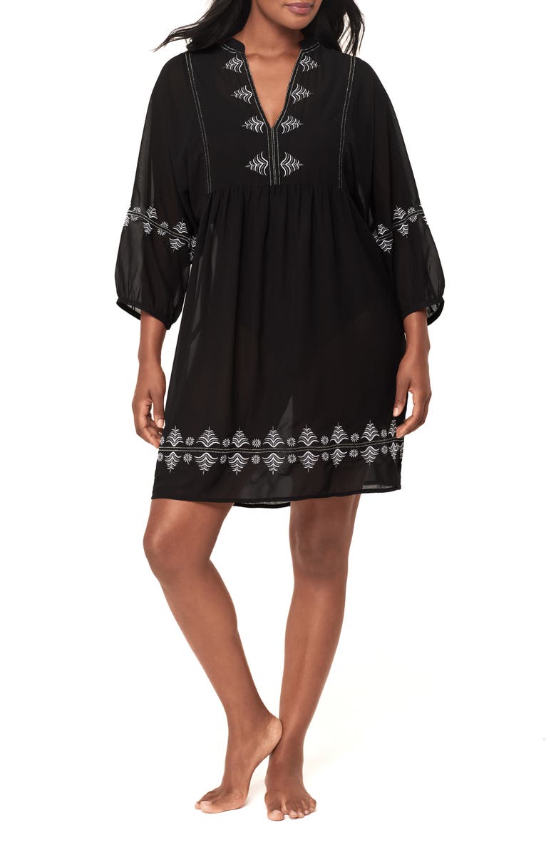 Miraclesuit<sup>®</sup> Embroidered Cover-Up Dress, Main, color, Black/ White