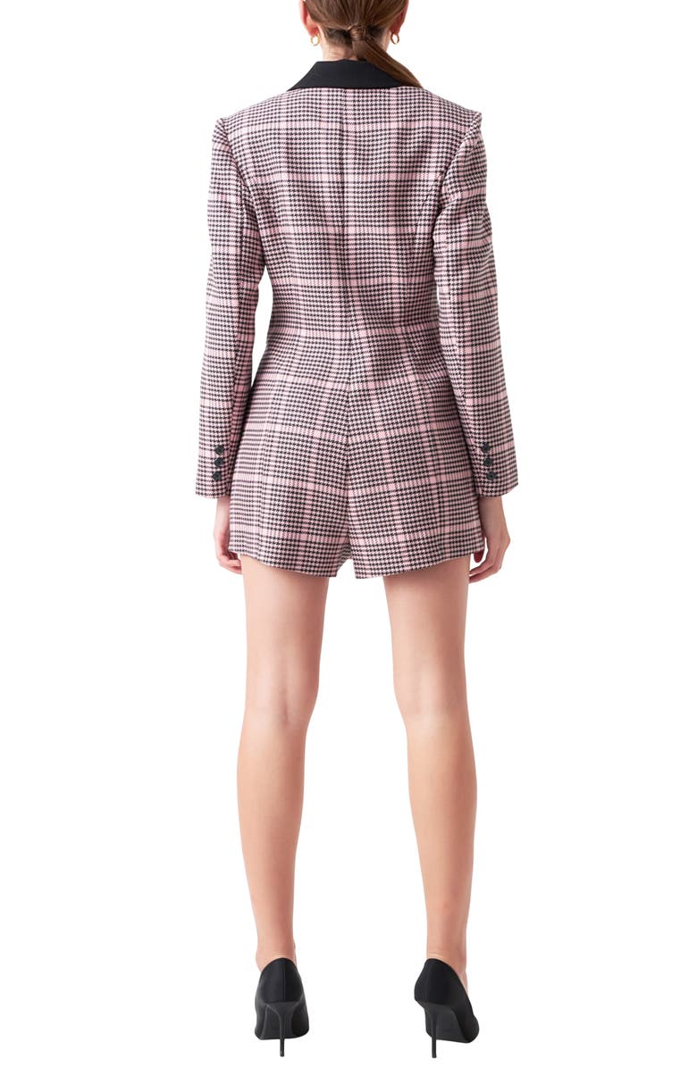 Endless Rose Houndstooth Check Long Sleeve Romper, Alternate, color, Pink Multi