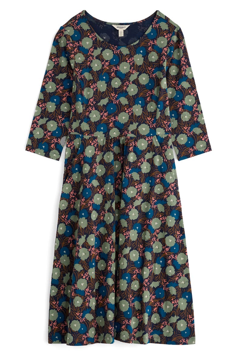 April Floral Stretch Organic Cotton Dress, Main, color, GRASS MEADOW MARITIME MAST